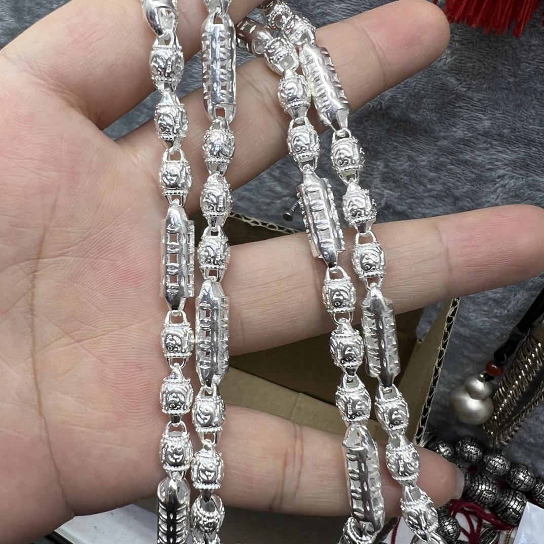 吊坠足银 999纯银双龙头项链重52克58×6毫米精美雕花工艺做工精致