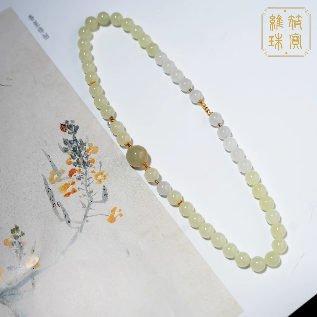 048【金风玉露】18k金黄口糖白白玉双圈