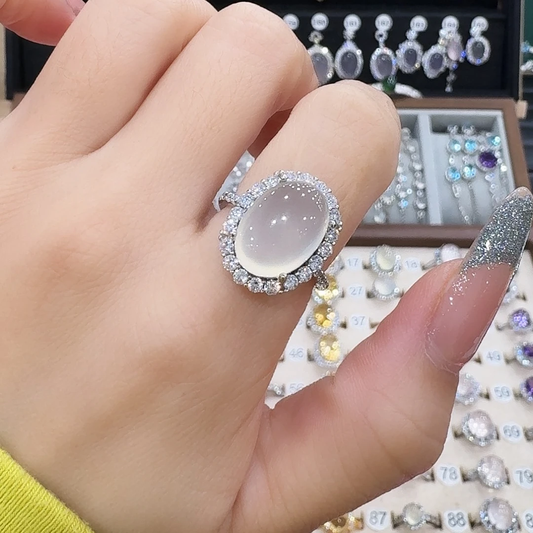 岫玉银S925镶嵌戒指
