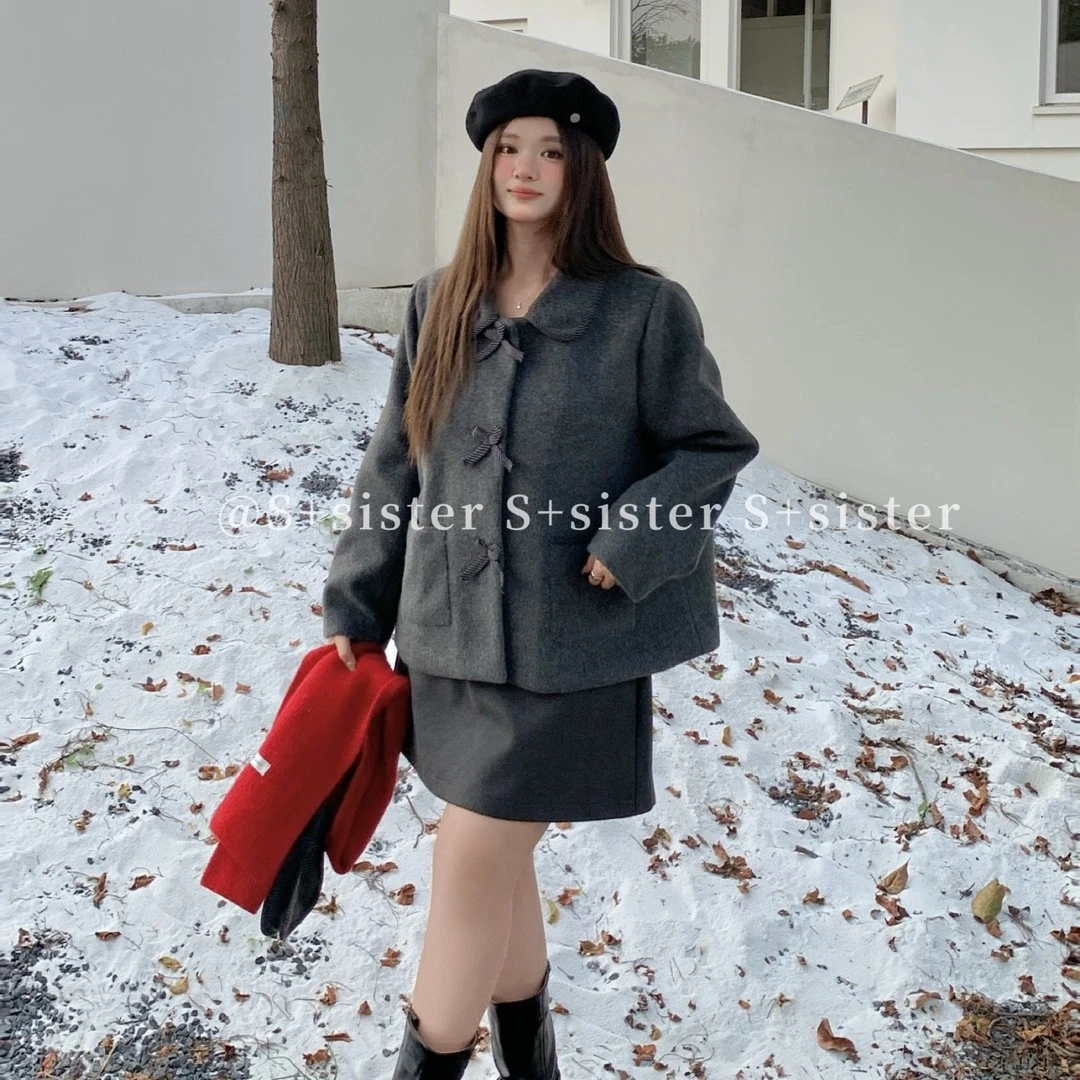 S+冬季新款法式短外套加棉千金风时尚两套装静奢小香风女装