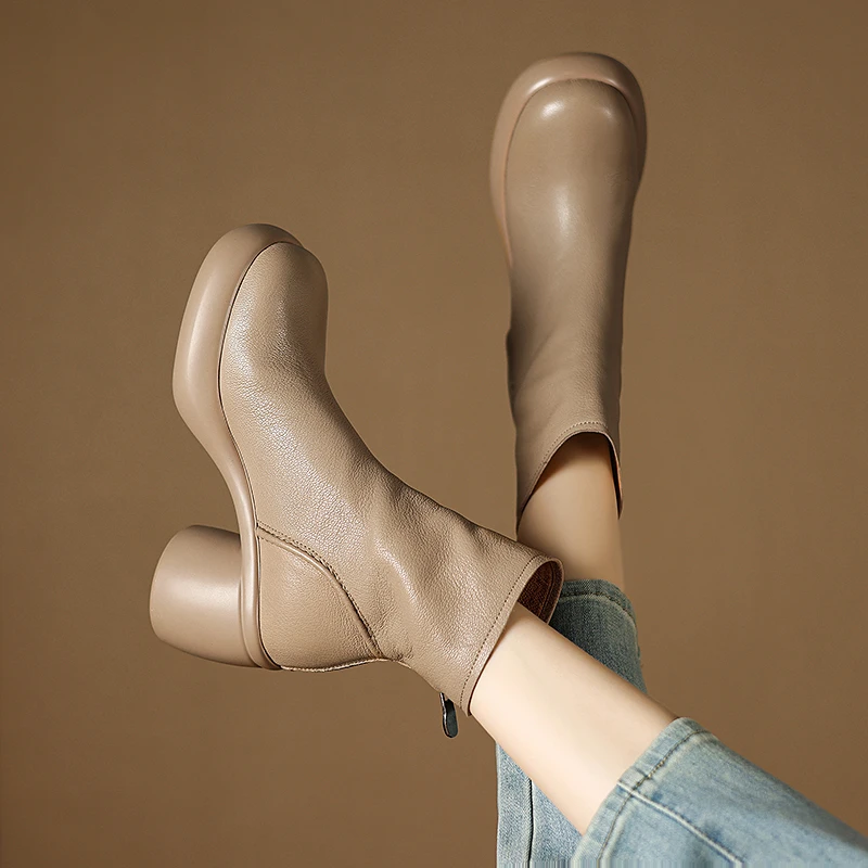 羊皮 7厘米34-40时尚百搭复古粗跟厚底英伦风秋冬瘦瘦靴