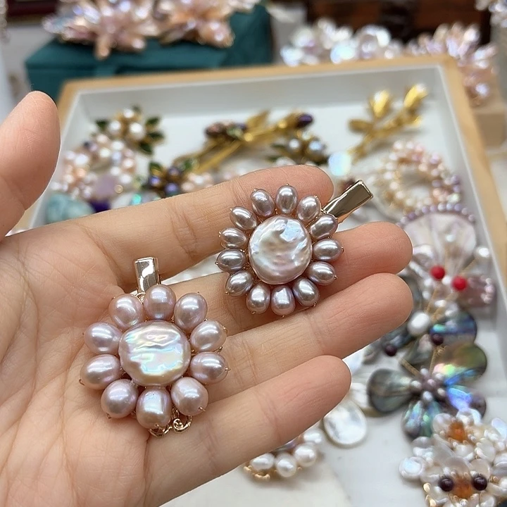 淡水珍珠发饰银S925镶嵌长***胎