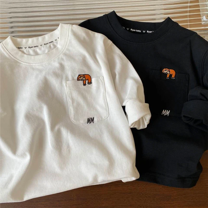 【刺绣】儿童长袖T恤卡通洋气春秋打底衫男童女童宽松上衣潮