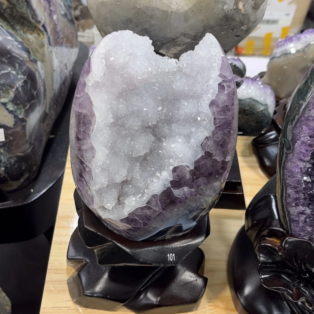 未镶嵌摆件紫晶白色晶花