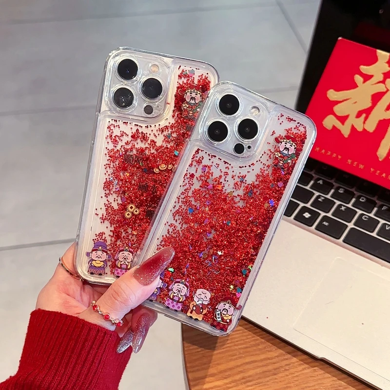 新年顺风顺水全包不发黄透明适用苹果vivo华为oppo红流沙手机壳女