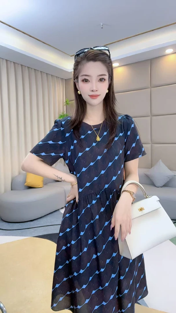 马洛克《雯雯心选》斜纹几何圆领单层桑蚕丝连衣裙80215