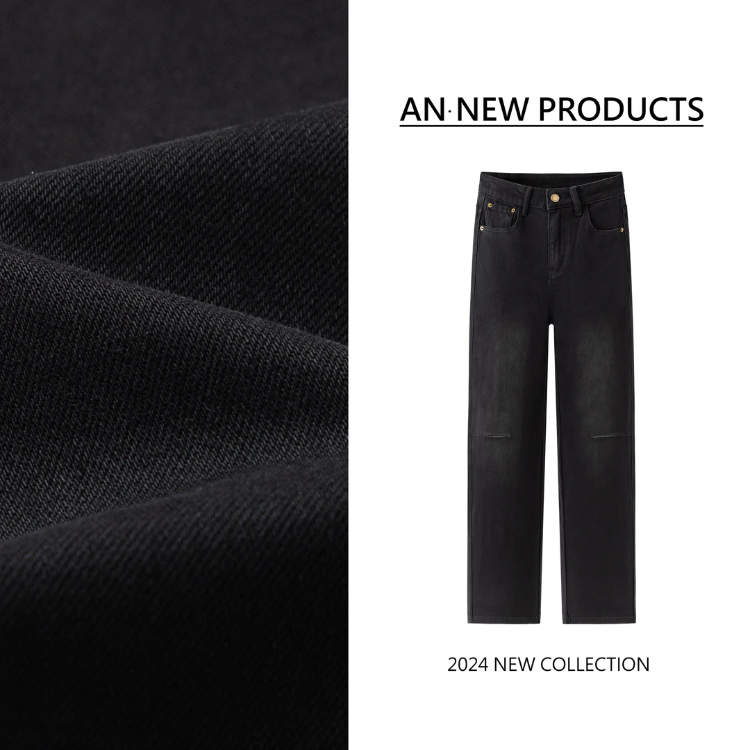 【海岸少女】B90140秋季新款韩版高腰复古港风垂感水洗直筒牛仔裤