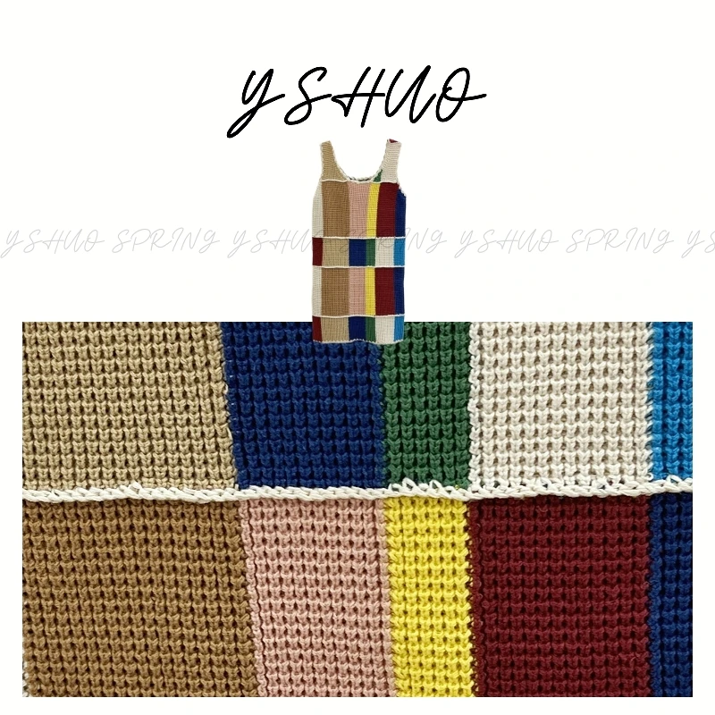 红红【楠野】复古彩格法式针织撞色背心连衣裙 24006