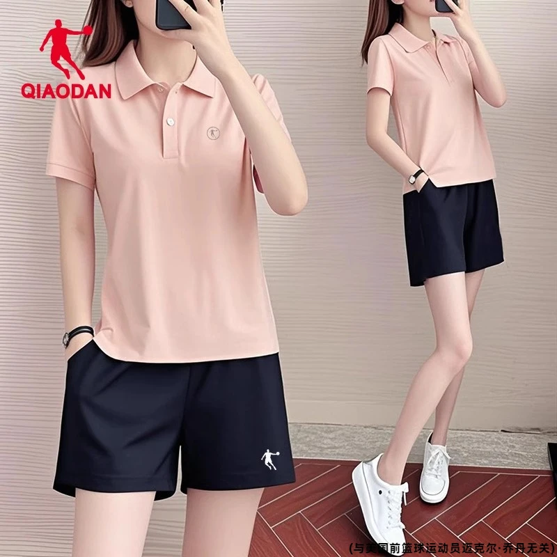 乔丹旗舰运动套装女夏季POLO衫跑步宽松透气短袖短裤休闲两件套女