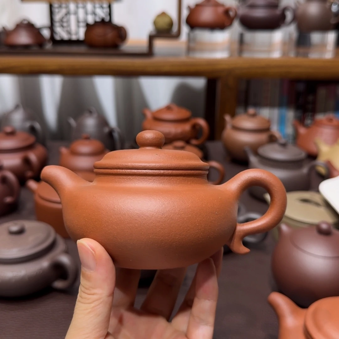 茶壶紫砂红降坡仿古215cc微瑕手把下开片