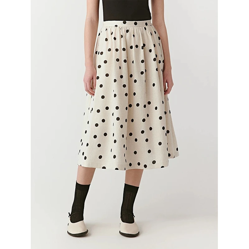 DAR原单非市面货！”小禾厚亚麻“平纹布波点半身裙 C713