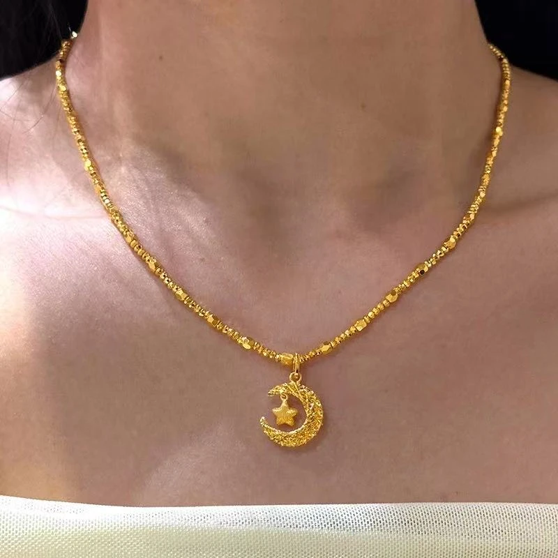 铜合金项链 爆闪半月星星项链女款2025新款轻奢高级感精致锁骨链