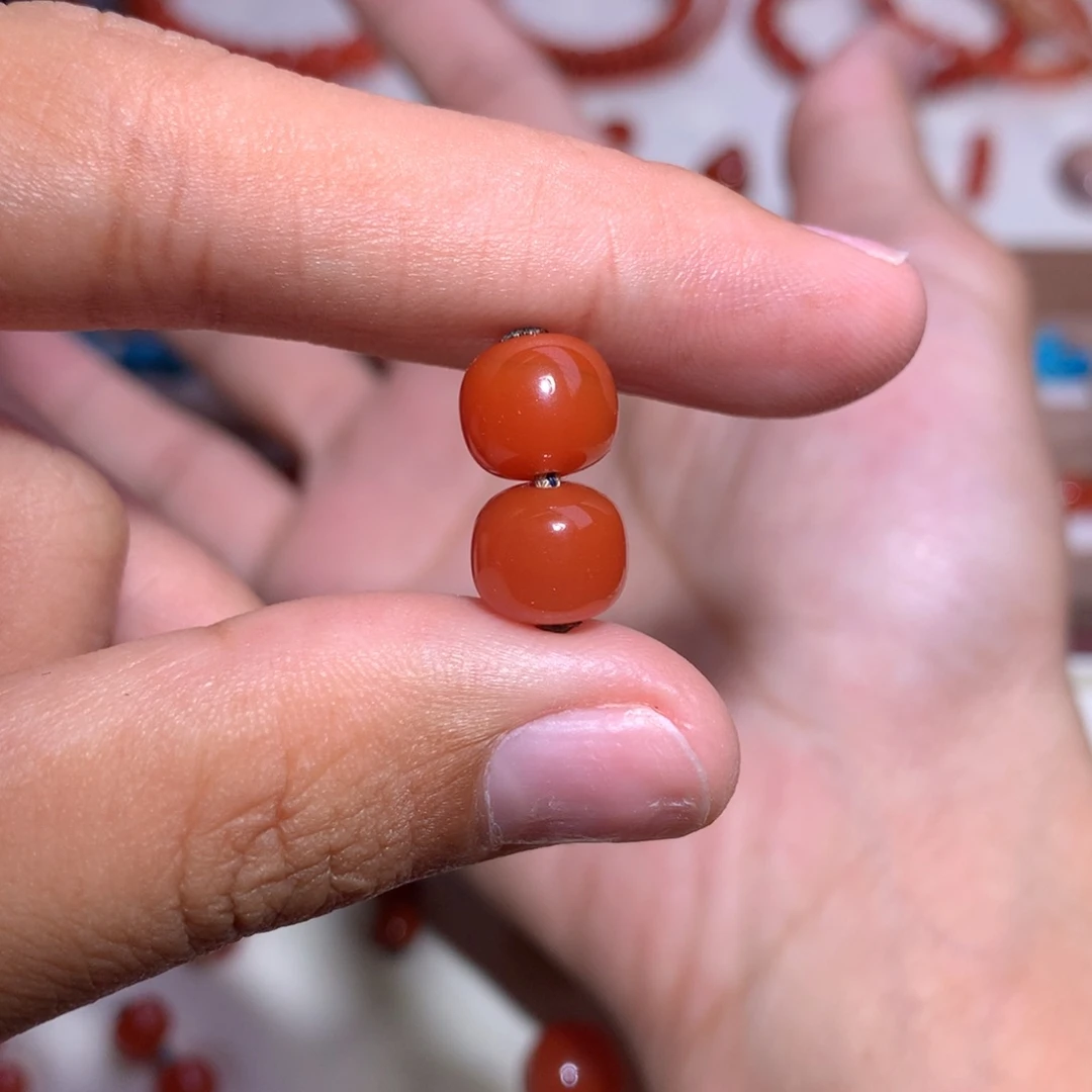 南红玛瑙未镶嵌老型对珠8.8×7.7微纹
