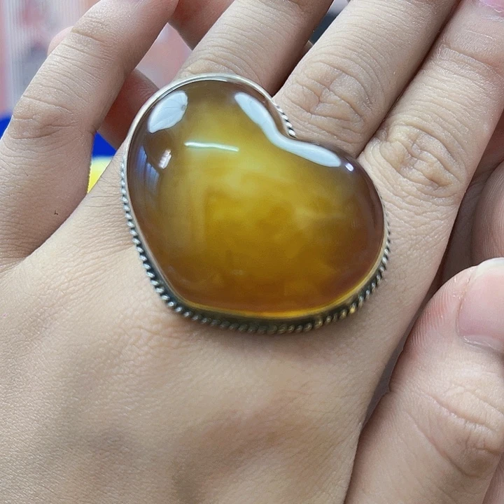 琥珀银S925镶嵌颈饰戒指