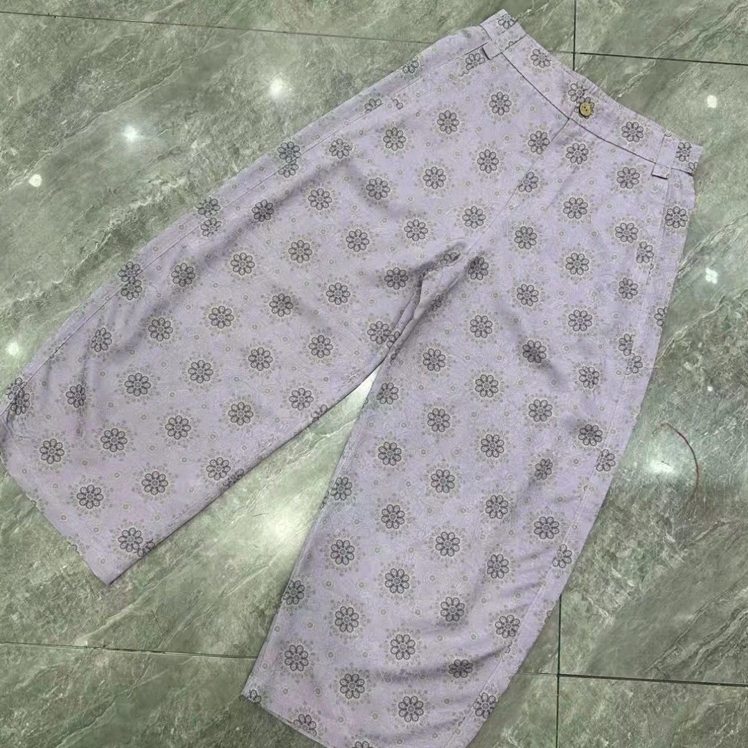 88086香芋紫小花朵人丝香云纱9分气球裤
