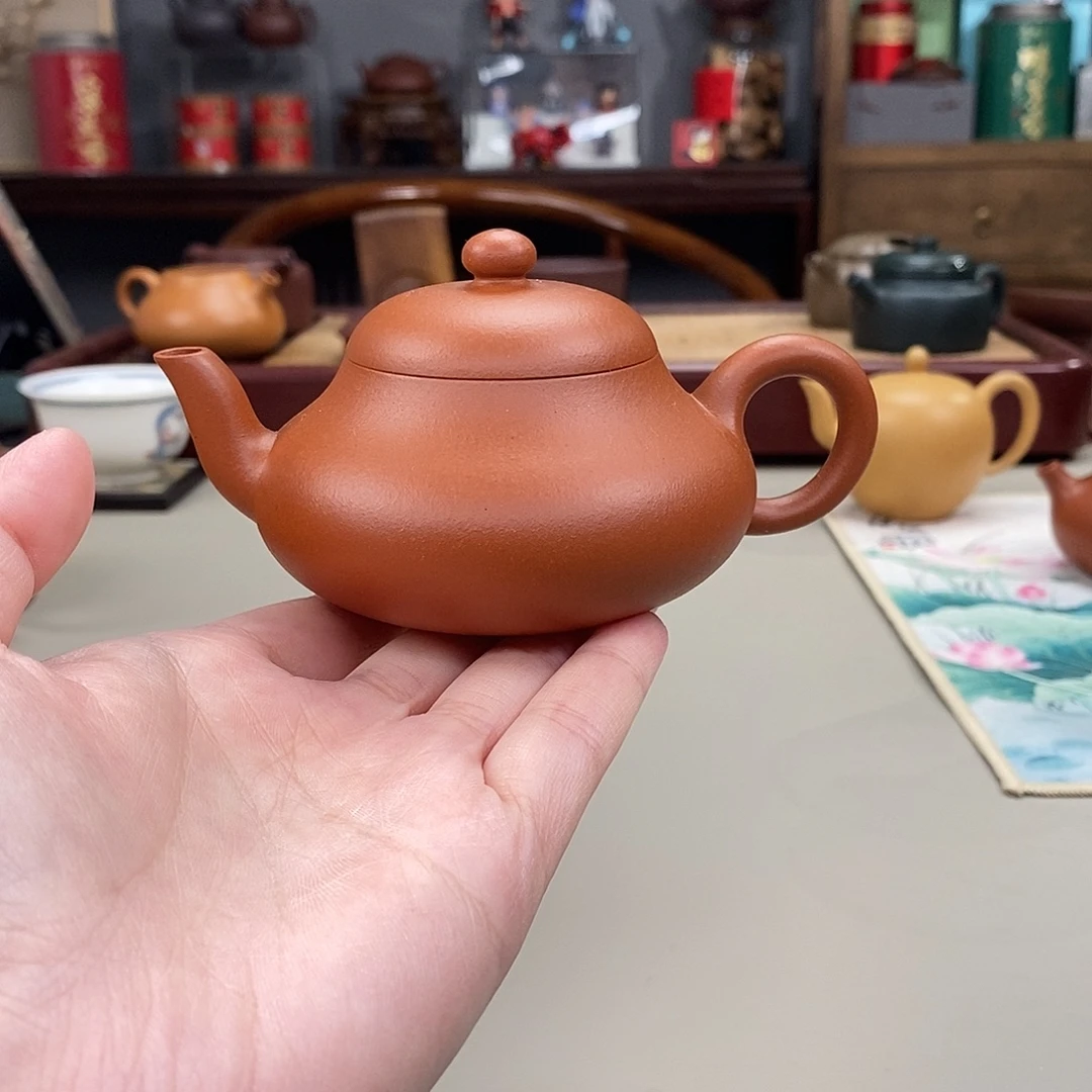 紫砂茶壶赵庄生砂朱泥半手