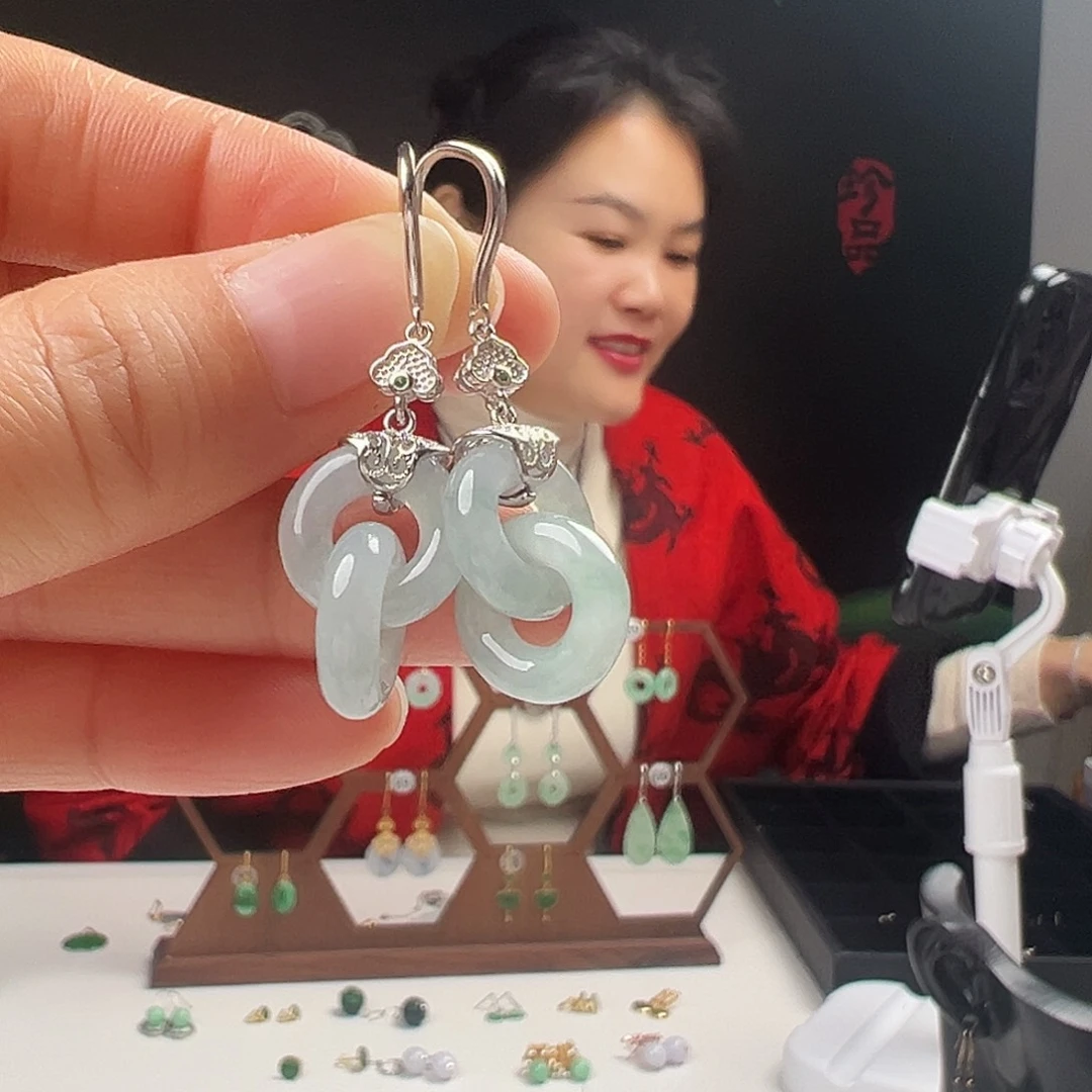 银S925镶嵌翡翠耳饰浏*