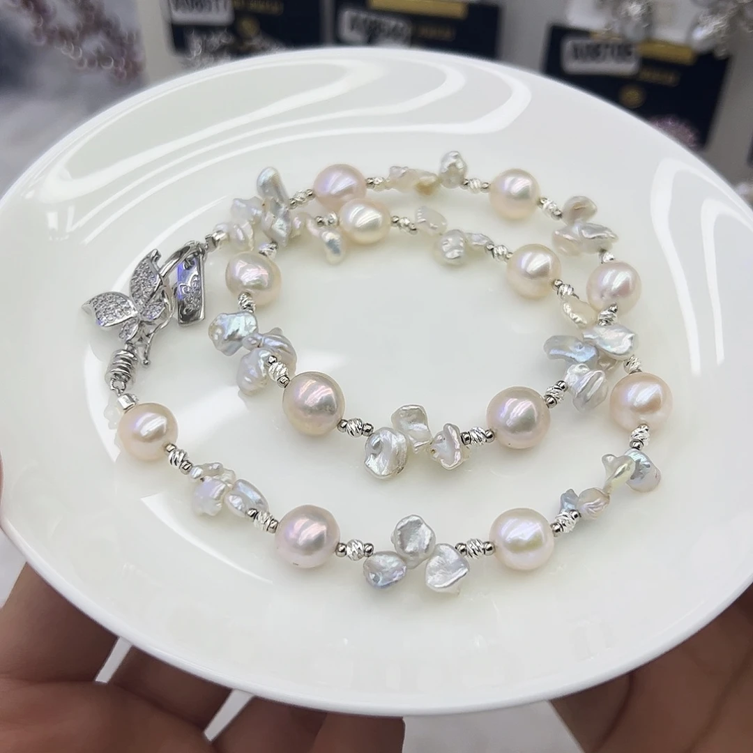 淡水珍珠银S925镶嵌耳饰