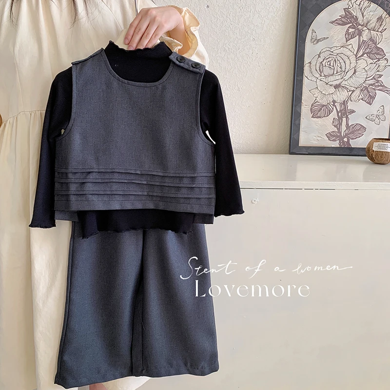 【本妈】““康奈后街”女童气质打底衬衫+马甲+裤子套装Z80 39'9