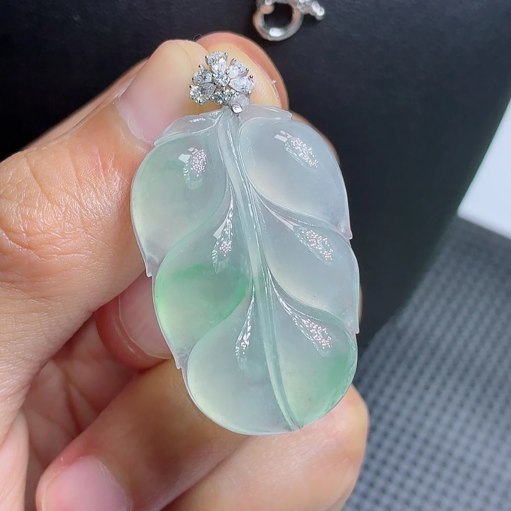 缅甸天然翡翠A货 18k金镶嵌金枝玉叶36·2-24-6