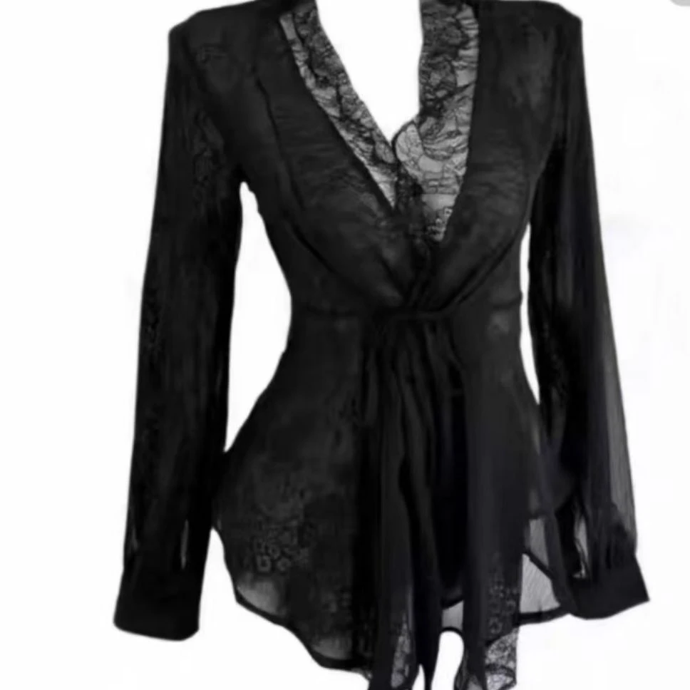 【老四推荐】特体大码蕾丝网纱透视打底衫785