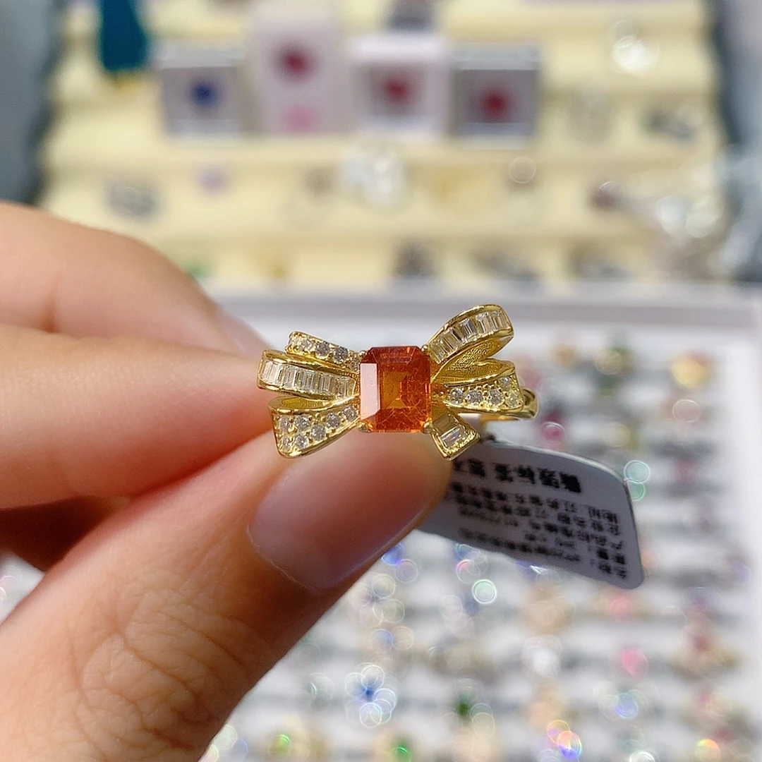 银S925镶嵌戒指石榴石（芬达石）