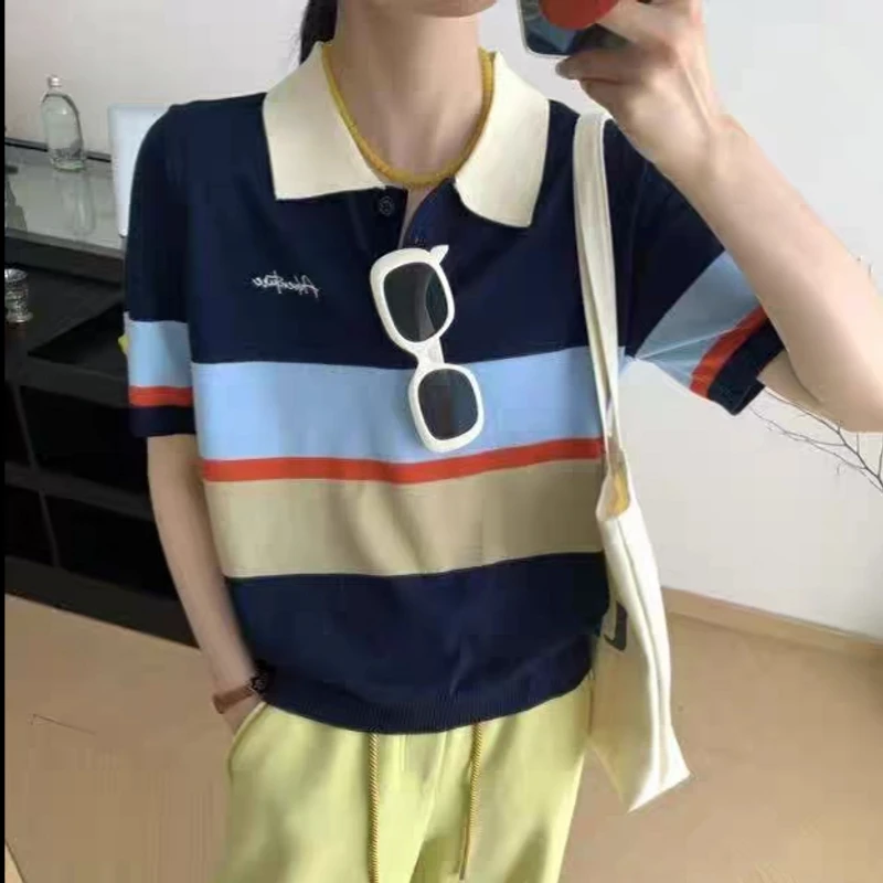 【思思精选】夏季新款时尚百搭撞色条纹显瘦气质套头针织衫S882#