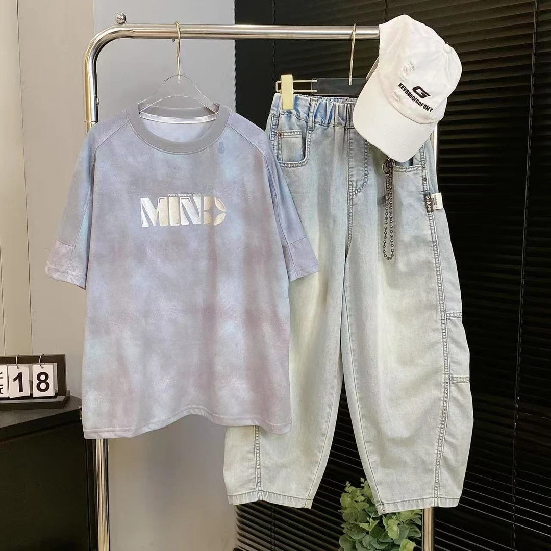 【嘟妈童装】中大童夏天短袖2025新款男童扎染T恤韩版3652