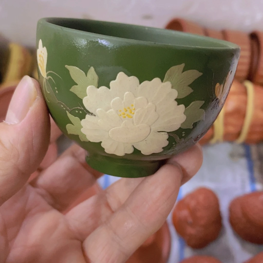 茶杯绿泥紫砂紫砂