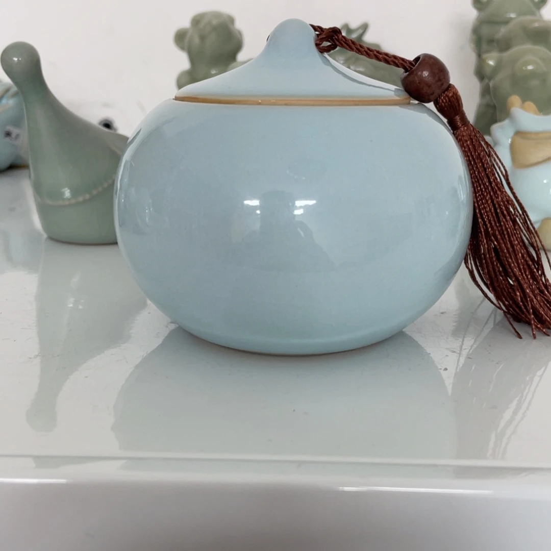 半***水瓷天青色西施茶叶罐张君老师