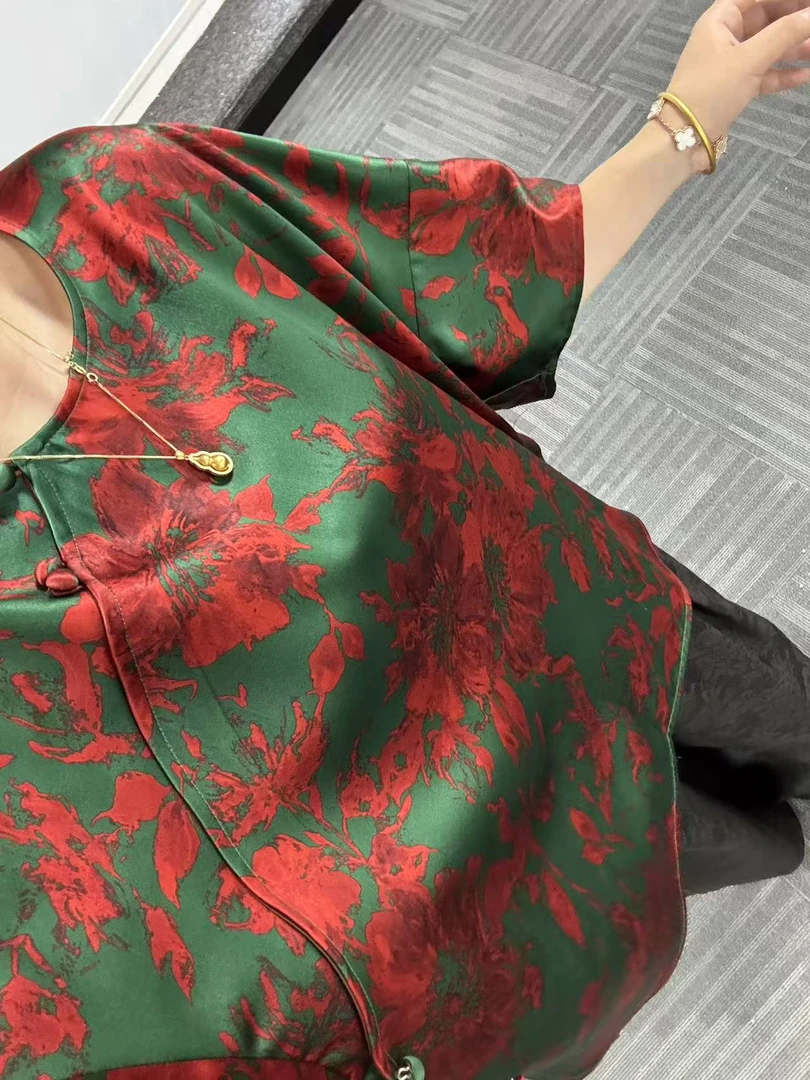 100%桑蚕丝！绿肥红瘦重缎皮子太太服