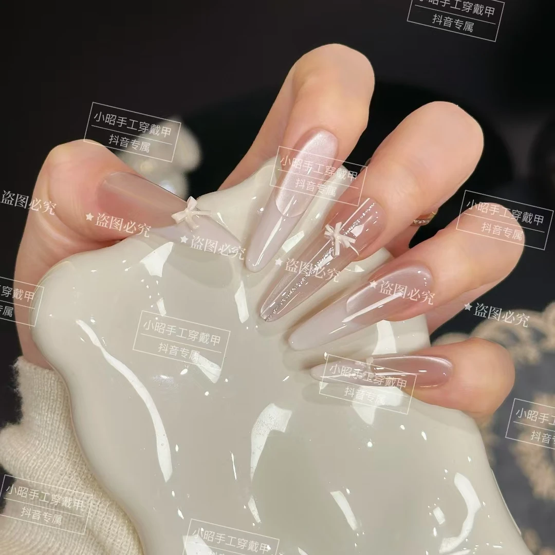 【微甜少女】纯手工穿戴甲爆款2025美甲显白气质法式猫眼款美甲