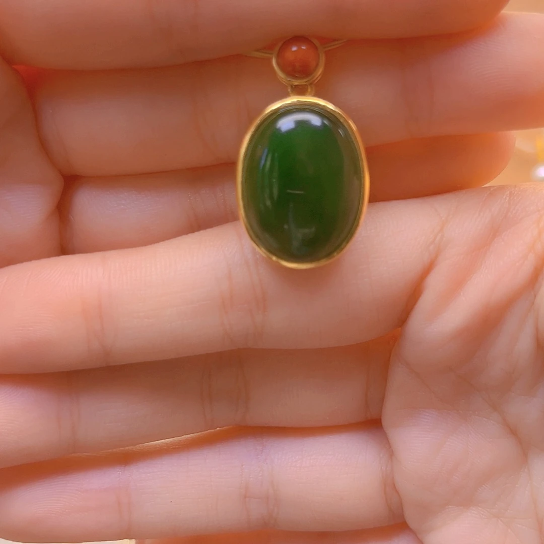 和田玉银S925镀金镶嵌颈饰