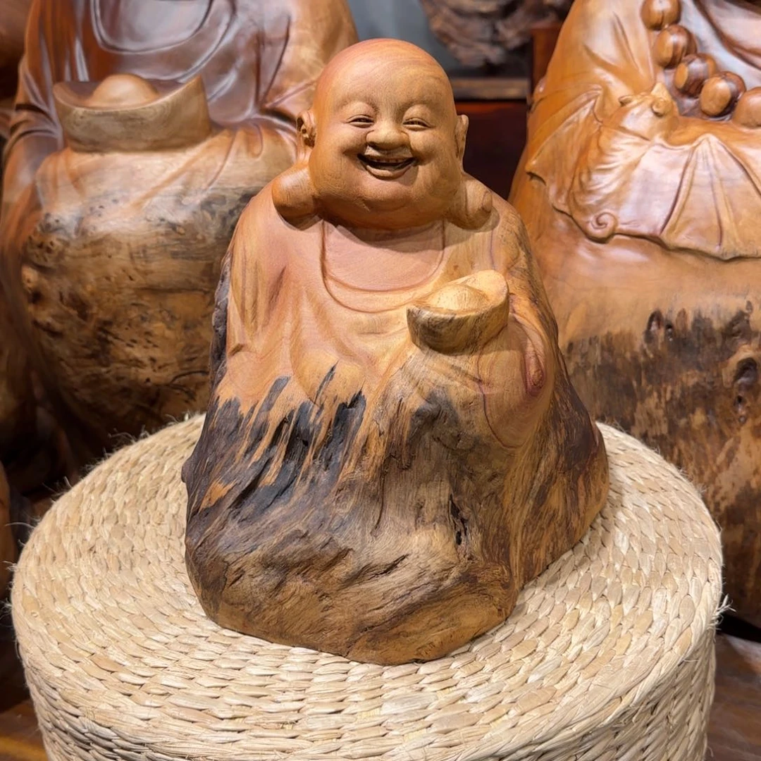 木香樟木弥勒佛桌面摆件