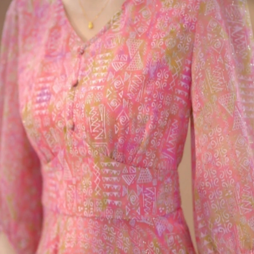 【粉黛佳人】度假风夏装收腰显瘦百搭温柔风连衣裙W52A