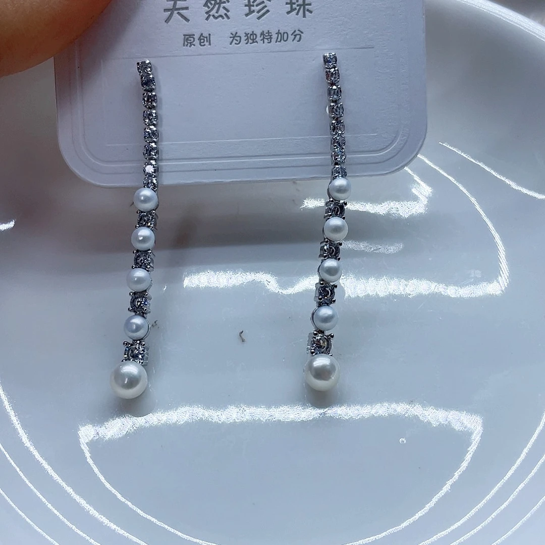 银S925镶嵌耳饰淡水珍珠