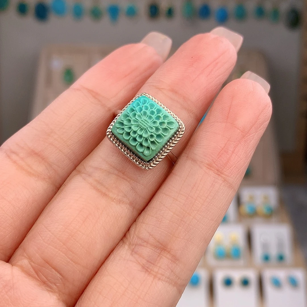 绿松石银S925镶嵌戒指