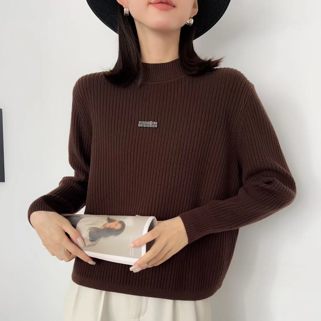 纯色厚款螺纹毛针织衫圆领加厚半高领毛衣毛衫套头网红打底衫女