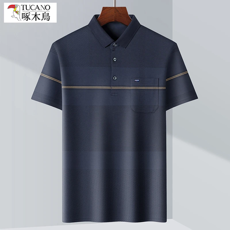 啄木鸟夏季薄款冰丝T恤衫休闲百搭无痕休闲POLO衫爸爸装