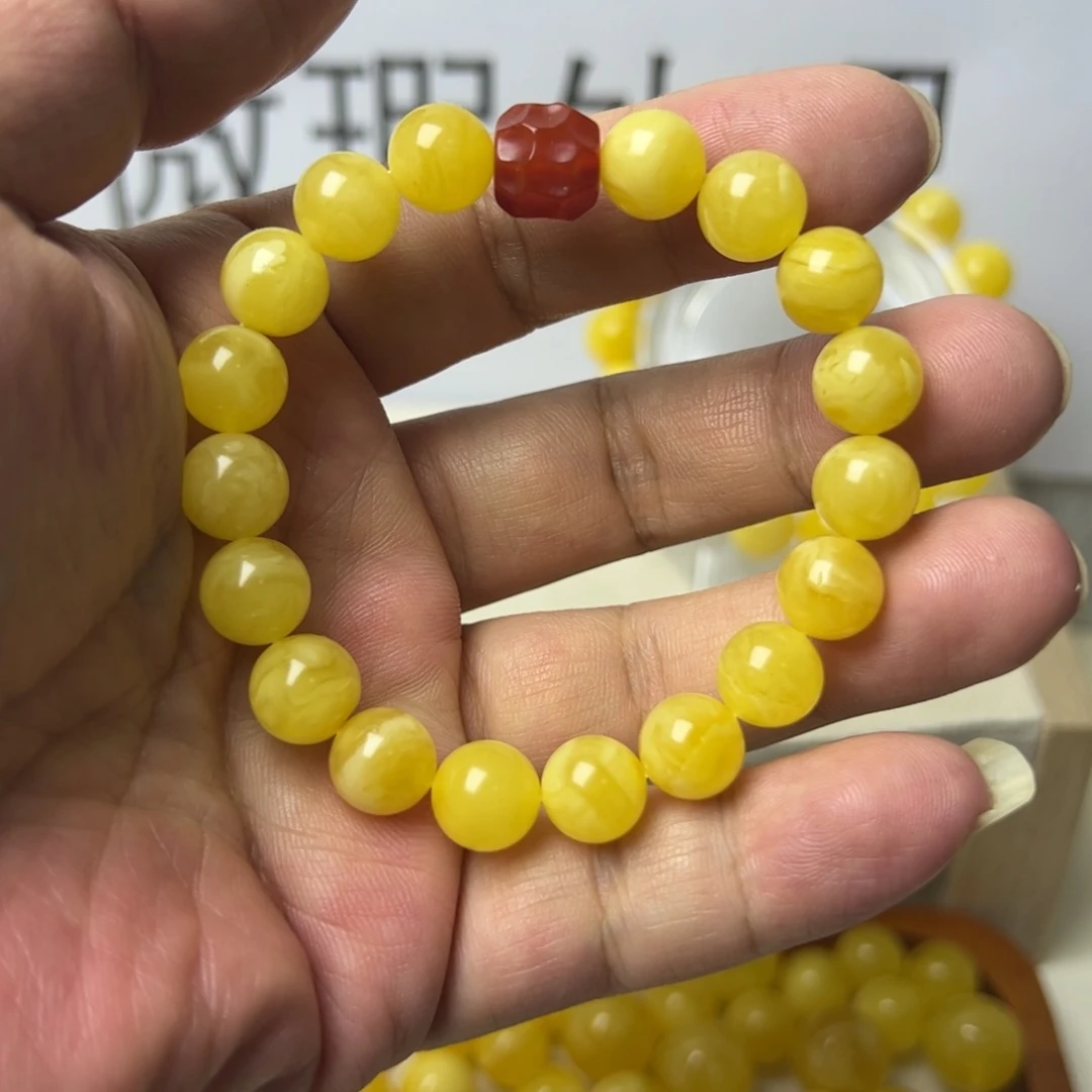 琥珀未镶嵌裸石微瑕手串9加
