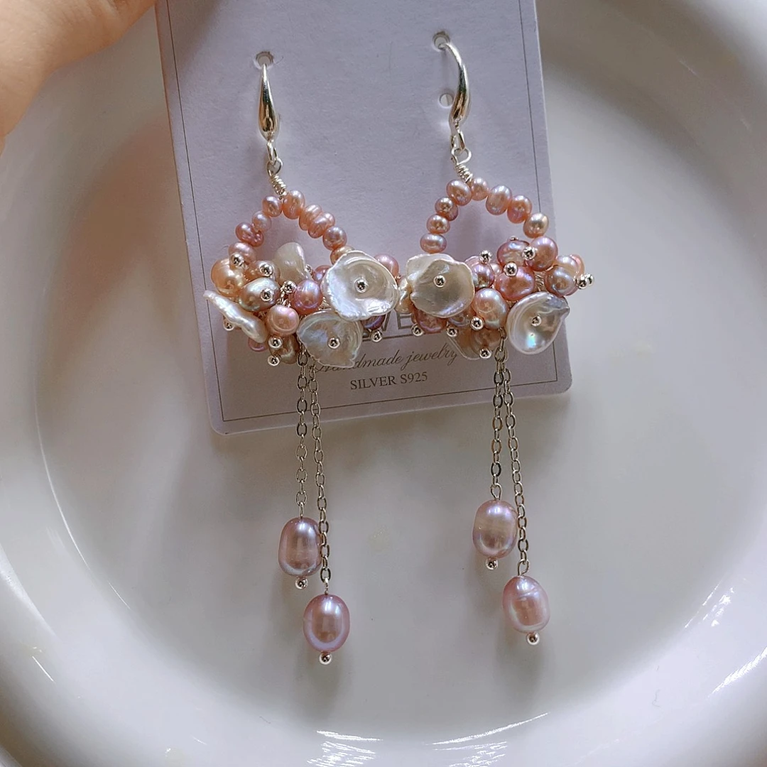 银S925镶嵌耳饰淡水珍珠