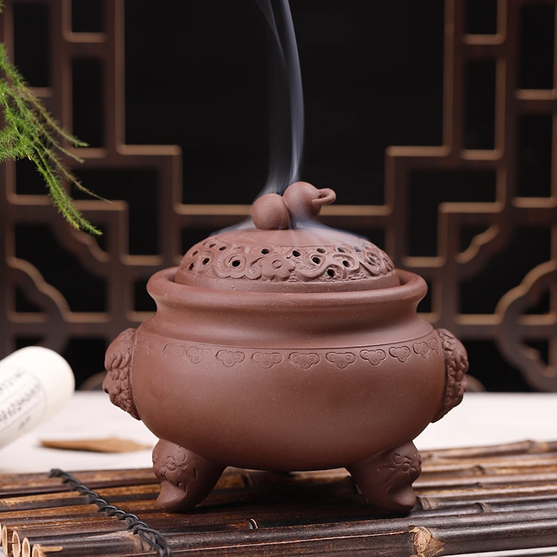 狮头耳紫砂炉贝壳定时调温陶瓷家居办公熏香炉沉檀香粉丸酉圆工坊