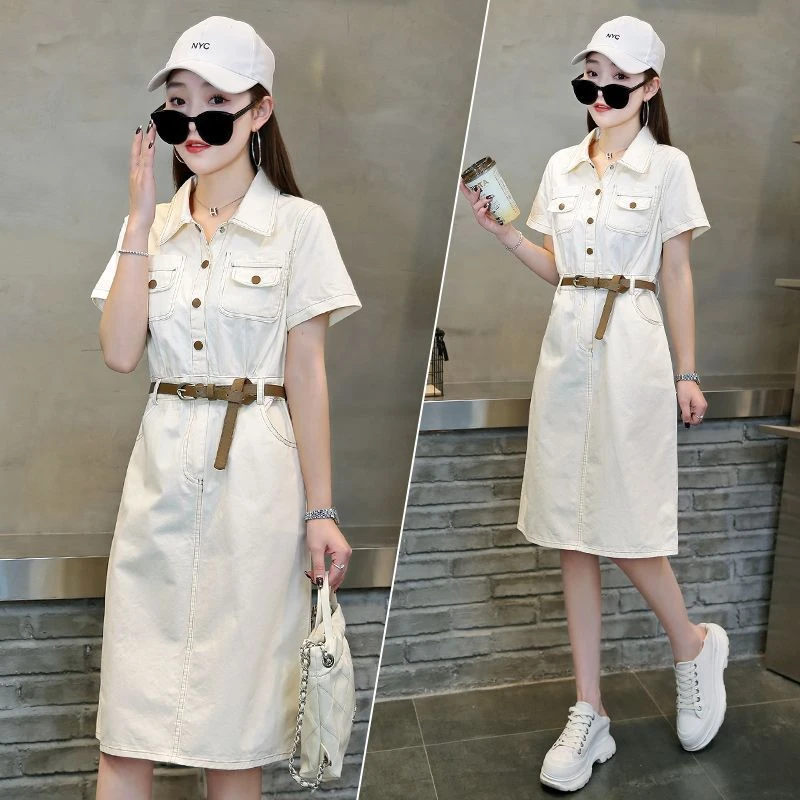 【2233人收藏】粉色工装衬衫连衣裙女2025年夏季新款收腰显瘦减龄直