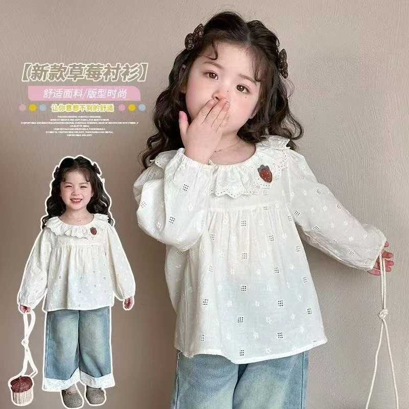 女童衬衫春秋季2025新款儿童洋气长袖娃娃衫女宝宝时髦内搭打底衫