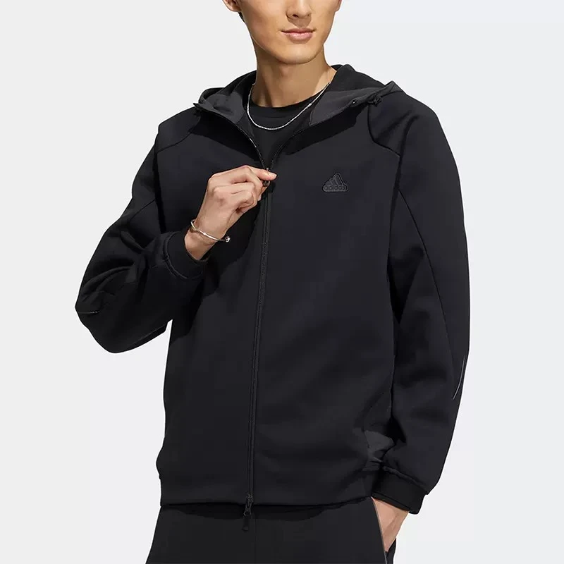 Adidas/阿迪达斯~外套春季针织透气运动宽松休闲连帽夹克衫HY5835