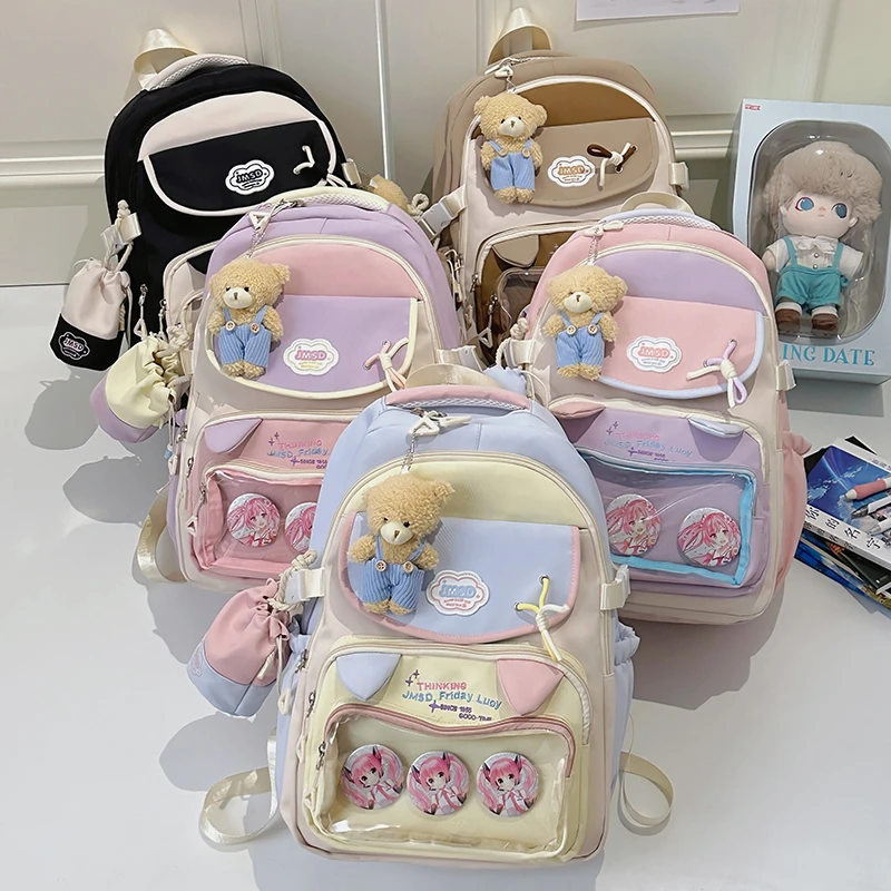 时尚小学生休闲百搭少女ins韩版双肩背女生网红日系轻便双肩包