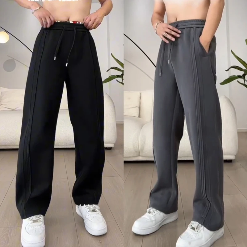 春秋新款潮流压褶直筒休闲裤男简约显瘦宽松百搭阔腿哈伦弯刀卫裤