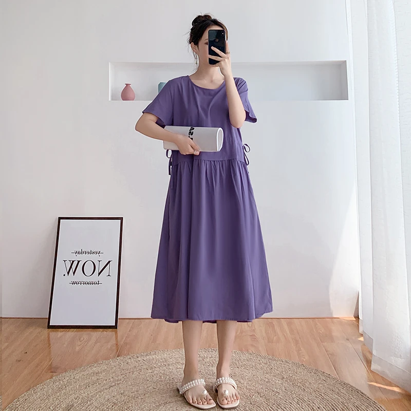 DUCURNO纯色连衣裙女夏季2025新款洋气时尚圆领收腰气质时尚裙子