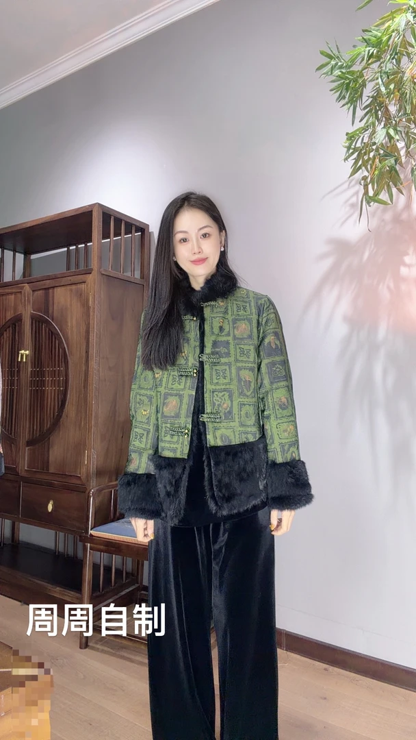 周周自制（平安喜乐）原版!新中式国风高定兔毛保暖双面穿百搭上衣