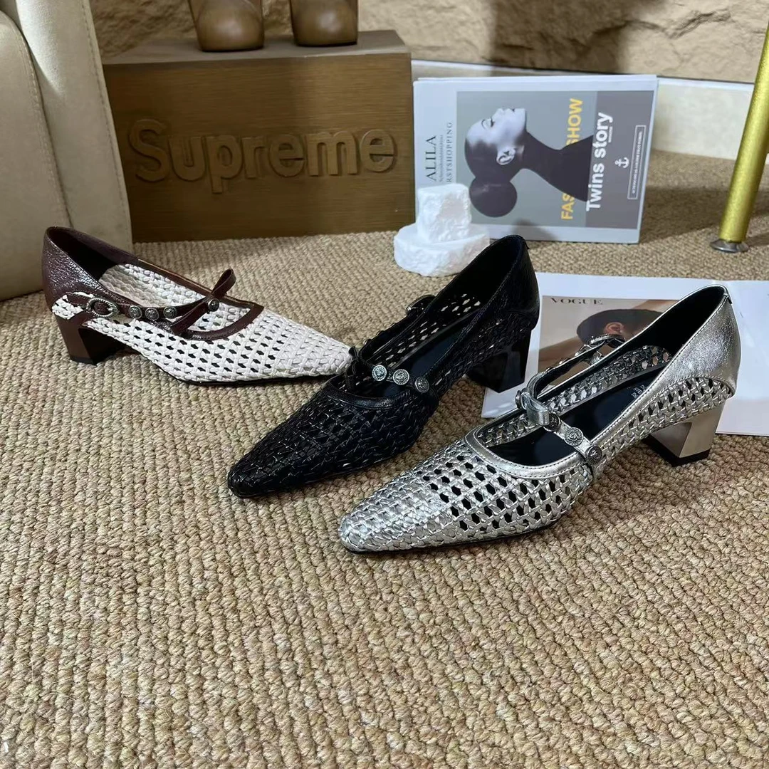 1156【萝风】春夏新款蝴蝶结手工活编织风休闲舒适女士单鞋【4cm】